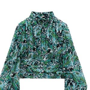 Zara Green and Black Patterned Top